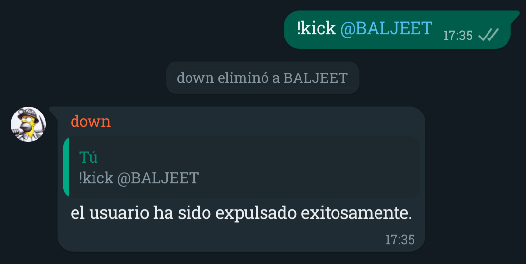 Ejemplo de uso de kick